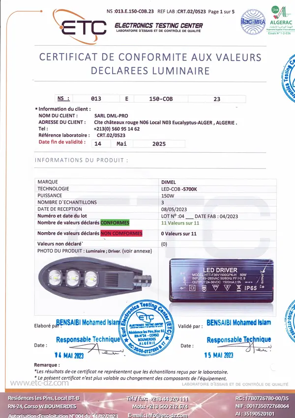 Certificat-de-Conformite-LUMINAIRE-A-LED-ALPHA-COB-150W