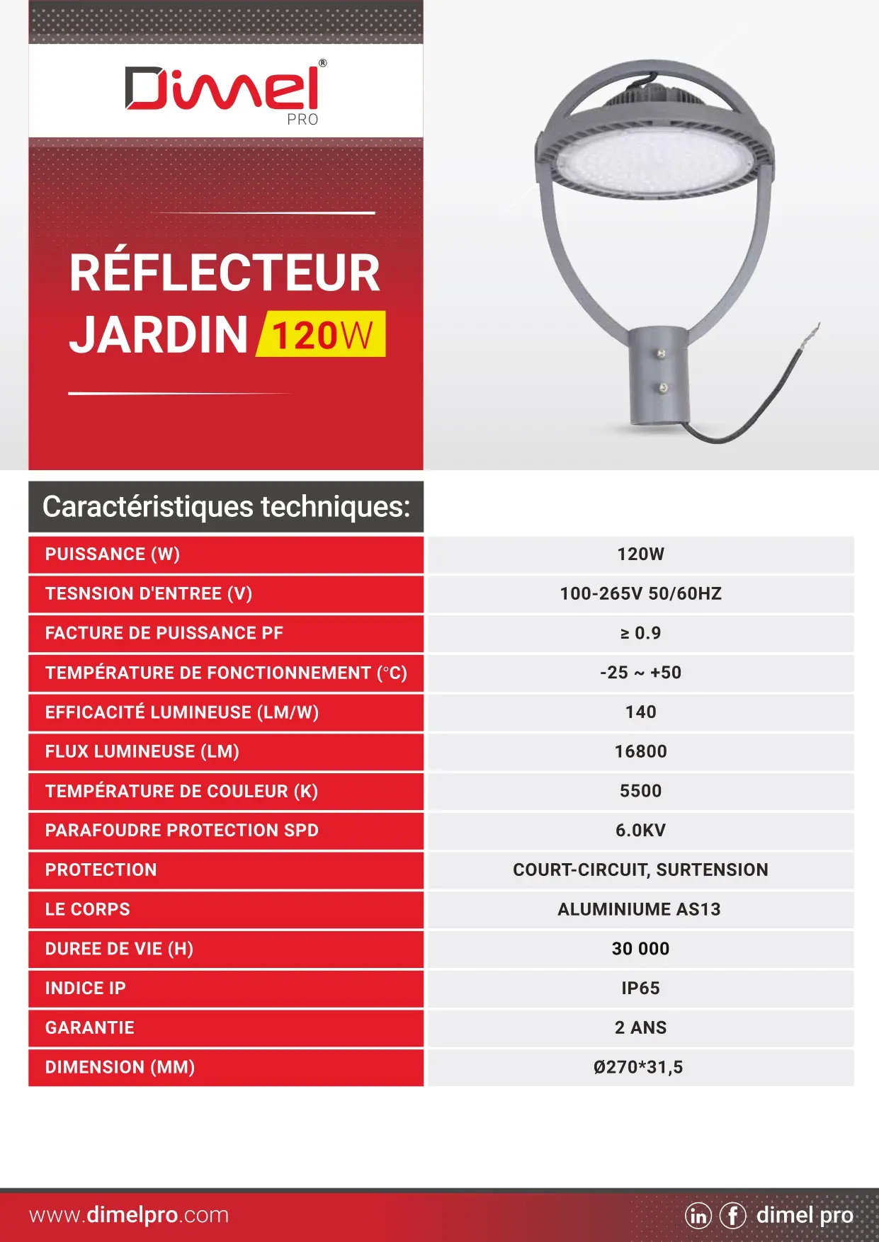 Fiche Technique REFLECTEUR JARDIN 120W